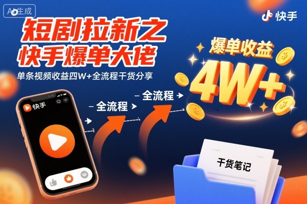 73fe6fba8db54981a15f6e5cce10a0ed.jpeg 短剧拉新之快手爆单大佬单条视频收益四W+全流程干货分享