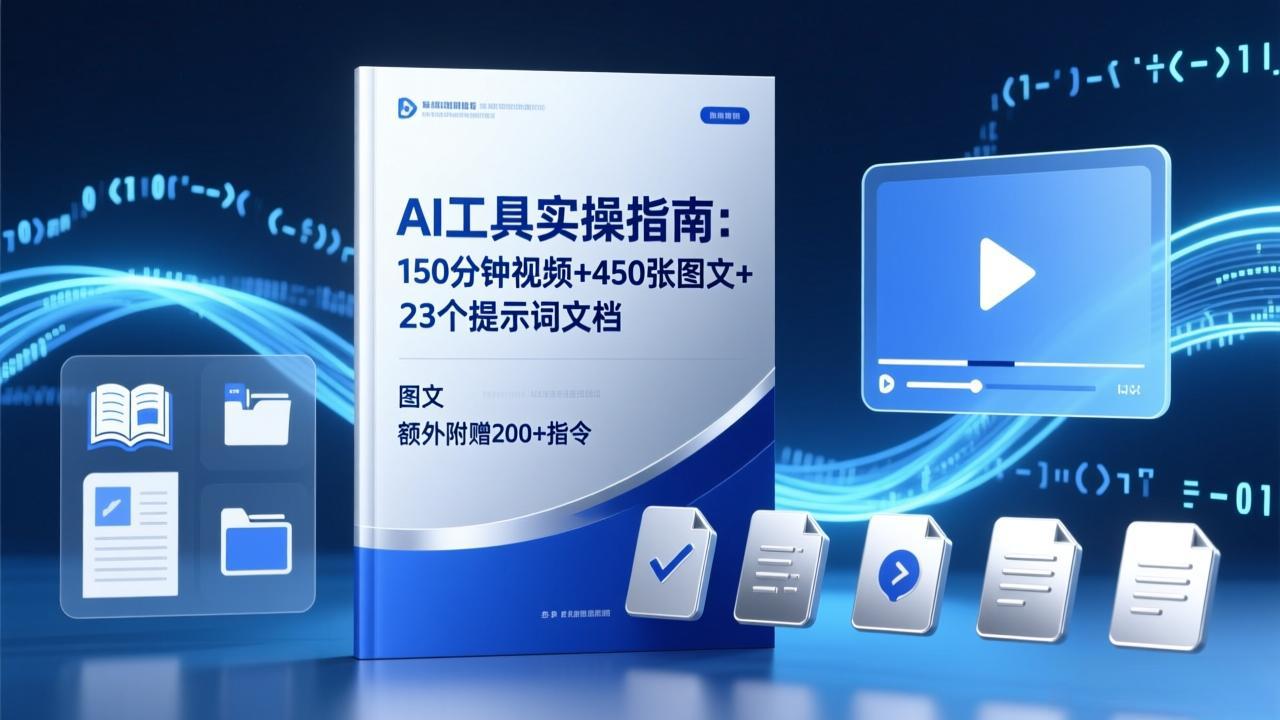 741660120f8d1d678722b870fa4607f5.jpeg AI工具实操指南:150分钟视频+450张图文+23个提示词文档,额外附赠200+指令