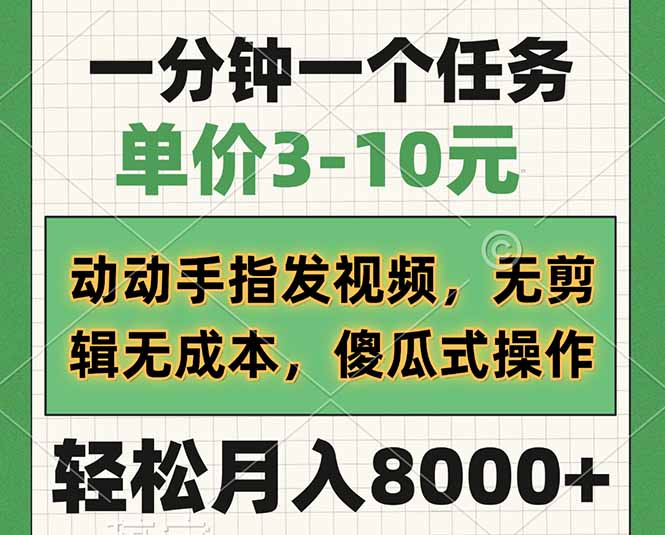 一分钟一个任务,单价3-10元,动动手指发视频,无剪辑无成本,傻瓜式操...-鼎铸网
