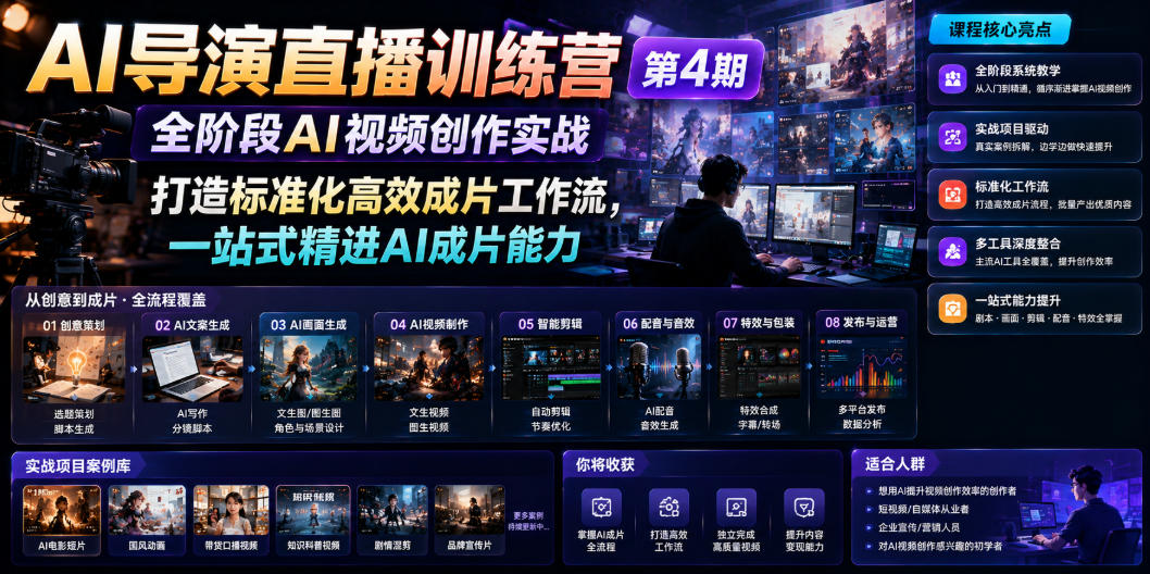 74b0f6c82ffb753de00eea8feb271df2.jpeg AI导演直播训练营第4期|全阶段AI视频创作实战,打造标准化高效成片工作流,一站式精进AI成片能力