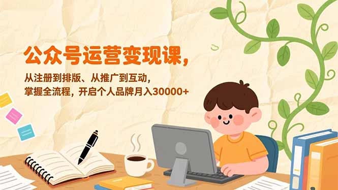 75743f9edc385d442f157a5e9f1bc01b.jpeg 公众号运营变现课,从注册到排版、从推广到互动,掌握全流程,开启个人品牌月入30000+