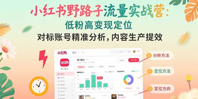小红书野路子流量实战营：低粉高变现定位 对标账号精准分析 内容生产提效-鼎铸网