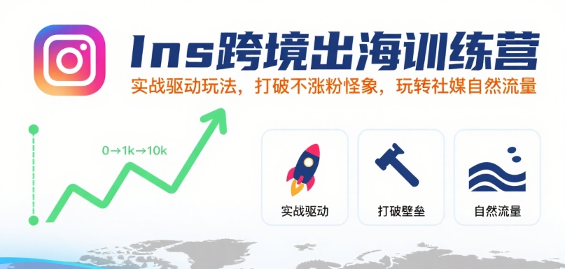 Ins跨境出海训练营，实战驱动玩法，打破不涨粉怪象，玩转社媒自然流量-鼎铸网