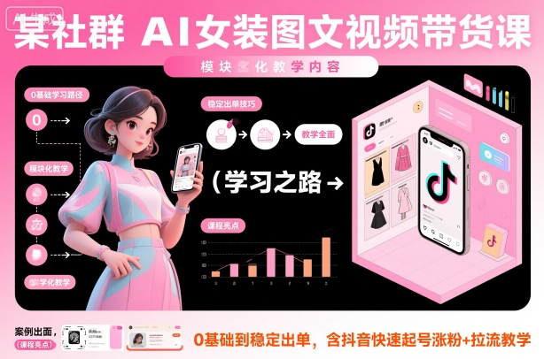 76eab4018fcd3585e5fec04c5f448daf.jpeg 某社群AI女装图文视频带货课,教学全面,0基础到稳定出单,含抖音快速起号涨粉+拉流教学