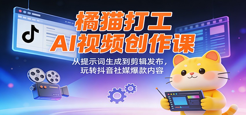 橘猫打工AI视频创作课：从提示词生成到剪辑发布，玩转抖音社媒爆款内容-鼎铸网