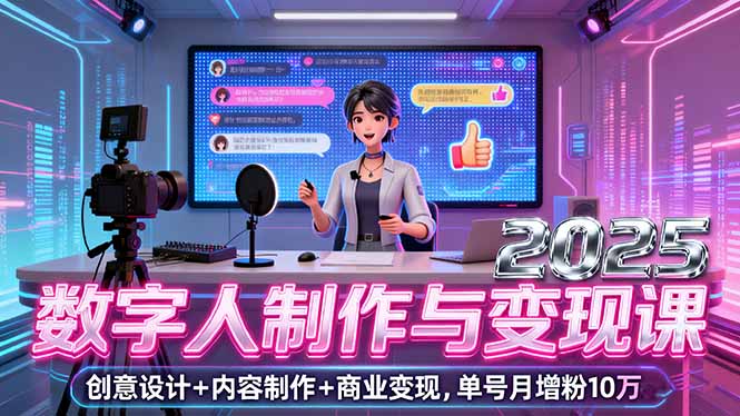 77583dd612fdf8461d675da6a2b8ce9e.jpeg 2025数字人制作与变现课,创意设计+内容制作+商业变现,单号月增粉10万+