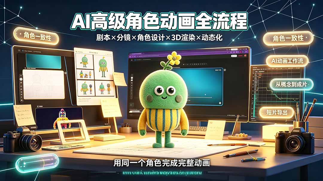AI高级角色动画全流程:剧本×分镜×角色设计×3D渲染×动态化,从概念到成片一站式教学-鼎铸网