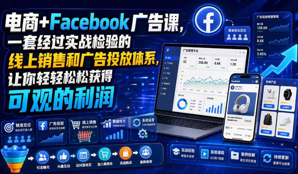 电商+Facebook广告课,一套经过实战检验的线上销售和广告投放体系,让你轻轻松松获得可观的利润【原创双语字幕】-鼎铸网
