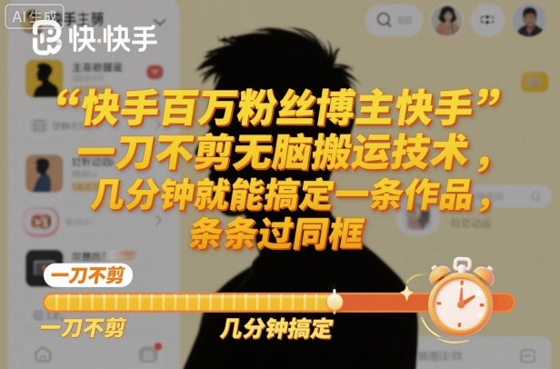 快手百万粉丝博主快手一刀不剪无脑搬运技术，几分钟就能搞定一条作品，条条过同框-鼎铸网