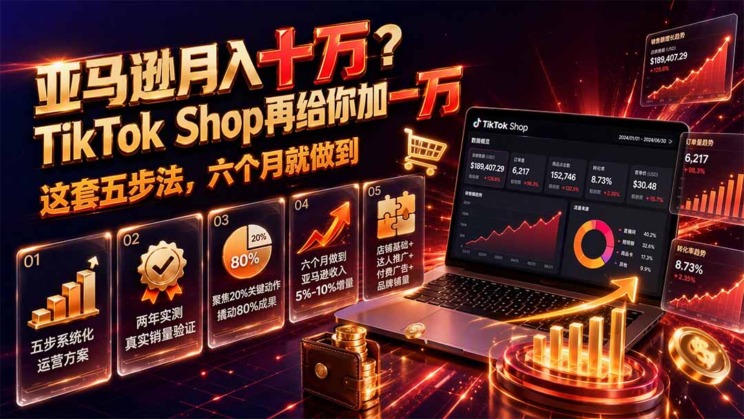 亚马逊月入十万?TikTok Shop再给你加一万——这套五步法,六个月就做到【原创双语字幕】-鼎铸网