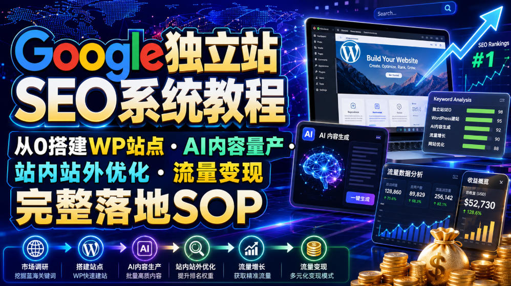 788b6472cf11d6ec06d1167df8c45c1e.jpeg Google独立站SEO系统教程,从0搭建WP站点・AI内容量产・站内站外优化・流量变现完整落地SOP(2026年7月)