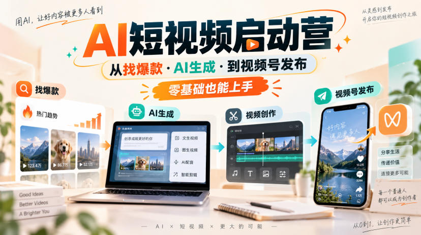 78ad42417540600b12bd5c328650f742.jpeg AI短视频启动营,从找爆款·AI生成·到视频号发布,零基础也能上手