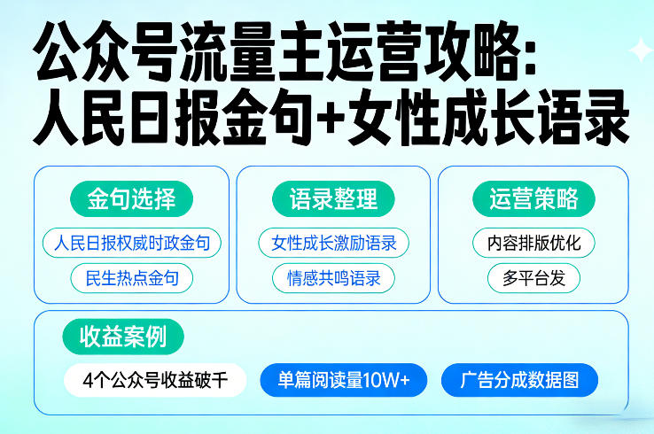 795775fe1bd90db10bb65e7041ff8b1c.jpeg 利用人民日报金句+女性成长语录做公众号流量主,4个公众号收益破千