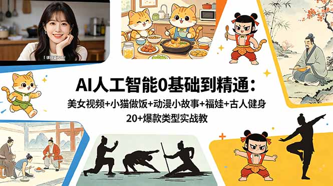 AI人工智能0基础到精通:美女视频+小猫做饭+动漫小故事+福娃+古人健身,20+爆款类型实战教学-鼎铸网