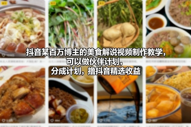 7a234cad06e0b17243008d3e127b5d44.jpeg 抖音某百万博主的美食解说视频制作教学,可以做伙伴计划,分成计划,撸抖音精选收益