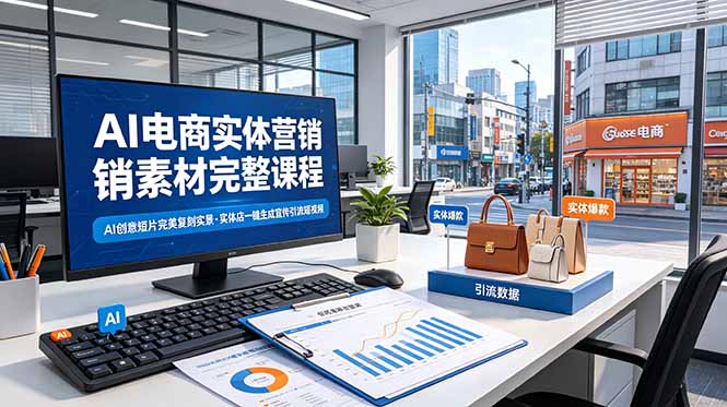 AI电商实体营销素材完整课程，AI创意短片完美复刻实景，实体店一键生成宣传引流短视频-鼎铸网