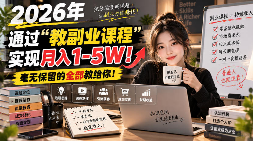 7a5eb9e71eb093ab5508ee2d14dc1f33.jpeg 2026年通过“教副业课程”实现月入1-5W!毫无保留的全部教给你!【揭秘】