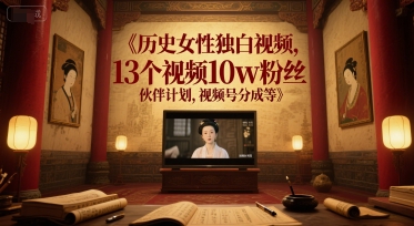 7ad41e89a790a7f2bda7d705cd1e5268.jpeg 历史女性独白视频,13个视频10w粉丝,伙伴计划,视频号分成等