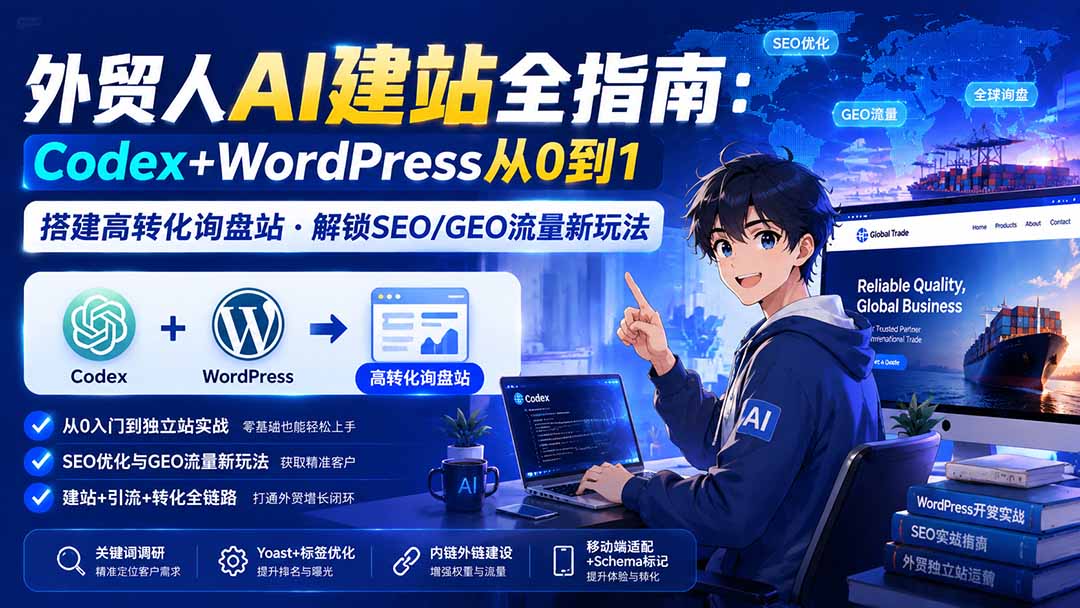 7afa112629af349692c2cb1df5aebc6f.jpeg 外贸人AI建站全指南:Codex+WordPress从0到1·搭建高转化询盘站·解锁SEO/GEO流量新玩法-更新