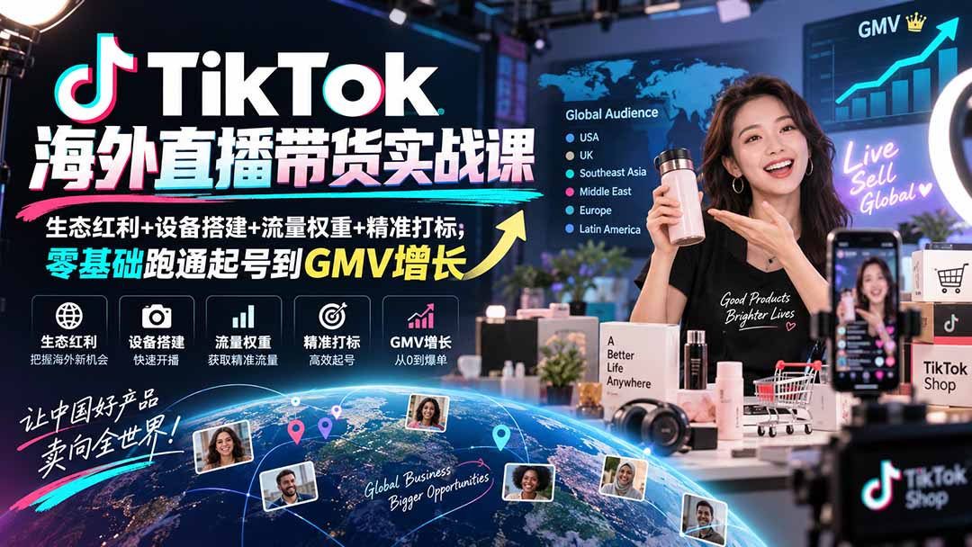 TikTok海外直播带货实战课｜生态红利+设备搭建+流量权重+精准打标，零基础跑通起号到GMV增长-鼎铸网