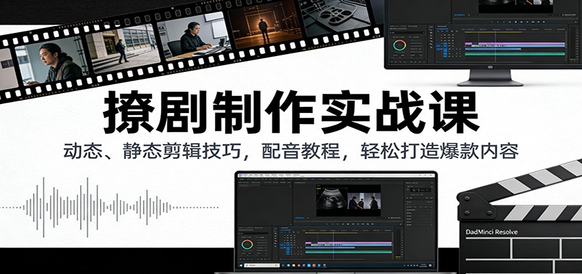 撩剧制作实战课：动态、静态剪辑技巧，配音教程，轻松打造爆款内容-鼎铸网
