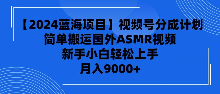 (9743期)【2024蓝海项目】视频号分成计划,无脑搬运国外ASMR视频,新手小白轻松...-鼎铸网