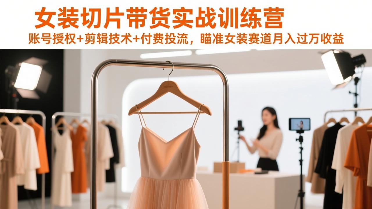 女装切片带货实战训练营,账号授权+剪辑技术+付费投流,瞄准女装赛道月入过万收益-鼎铸网