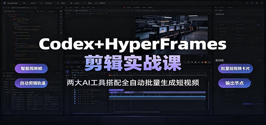 Codex+HyperFrames剪辑实战课：两大AI工具搭配全自动批量生成短视频-鼎铸网