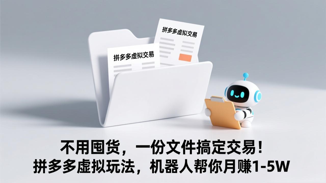 7cbd87063269ce18c497f95ab6f0d707.jpeg 不用囤货,一份文件搞定交易!拼多多虚拟玩法,机器人帮你月赚 1-5W