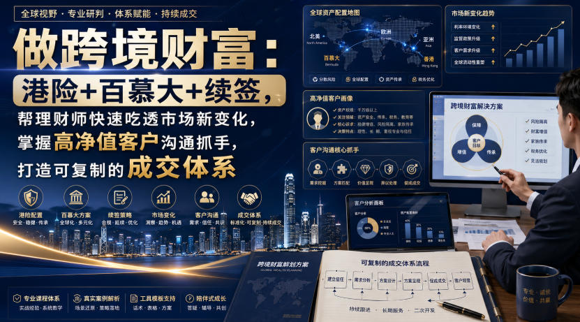 做跨境财富：港险+百慕大+续签，帮理财师快速吃透市场新变化，掌握高净值客户沟通抓手，打造可复制的成交体系-鼎铸网