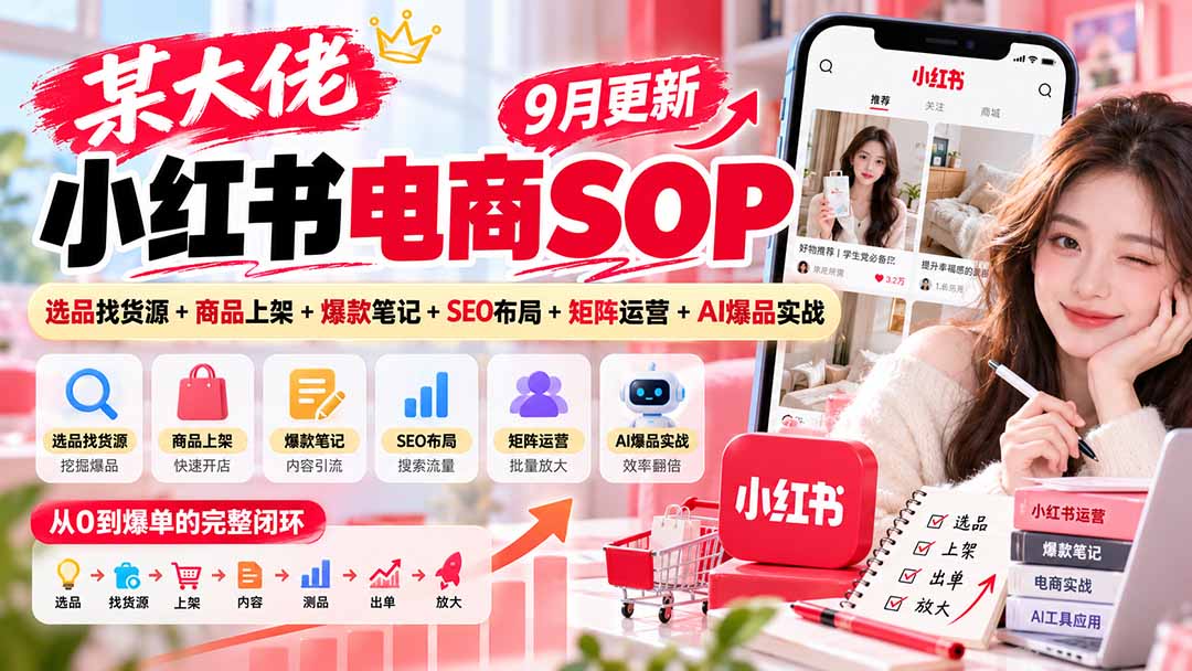 7d3739fcb64c3e22e229184ea795652b.jpeg 某大佬小红书电商SOP|9月更新:选品找货源+商品上架+爆款笔记+SEO布局+矩阵运营+AI爆品实战