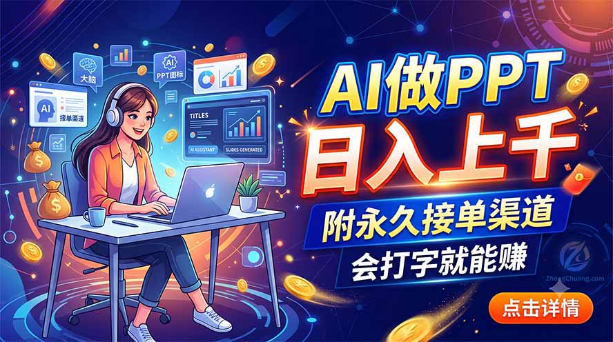 AI做PPT日入上千,附永久接单渠道,会打字就能赚-鼎铸网