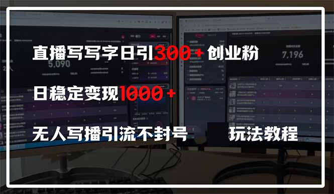 直播写写字日引300+创业粉，日稳定变现600+无人写播引流不封号，玩法教程-鼎铸网