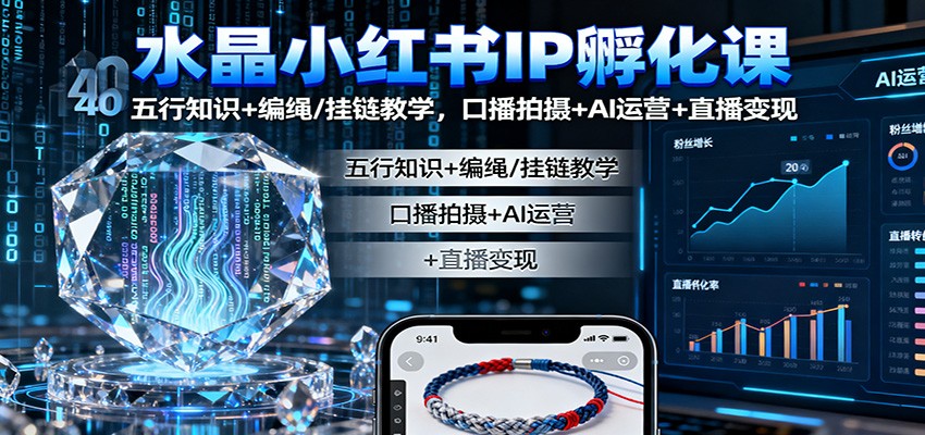 水晶小红书IP孵化课：五行知识+编绳/挂链教学，口播拍摄+AI运营+直播变现-鼎铸网