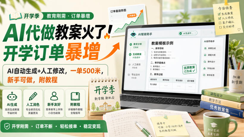 AI代做教案火了！开学订单暴增，AI自动生成+人工修改，一单500米，新手可做，附教程【揭秘】-鼎铸网
