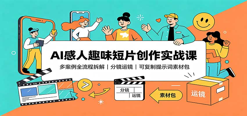 AI感人趣味短片创作实战课：多案例全流程拆解，分镜运镜，可复制提示词素材包-鼎铸网