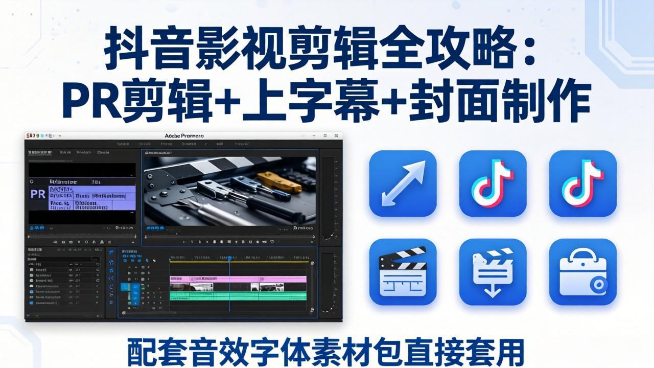 7e220321af146be39faa5fad4d1a9fe5.jpeg 抖音影视剪辑全攻略:PR剪辑+上字幕+封面制作,配套音效字体素材包直接套用