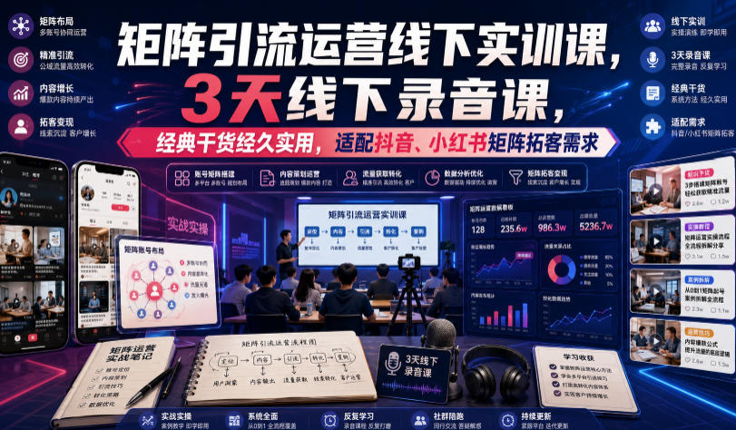7e83e74ba4ef054c9cbda4507982e6d2.jpeg 嗨推矩阵引流运营线下实训课,3天线下录音课,经典干货经久实用,适配抖音、小红书矩阵拓客需求