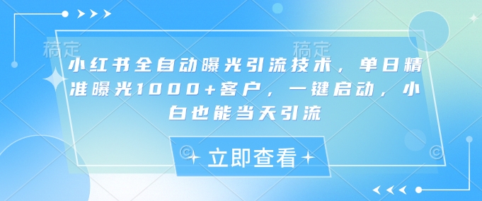 小红书全自动曝光引流技术，单日精准曝光1000+客户，一键启动，小白也能当天引流【揭秘】-鼎铸网