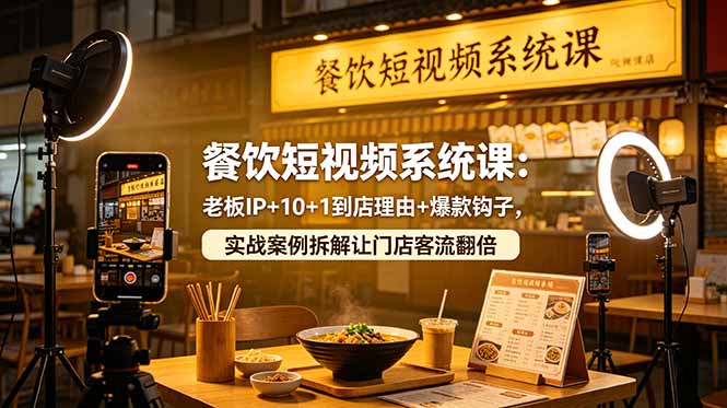 餐饮短视频系统课:老板IP+10+1到店理由+爆款钩子,实战案例拆解让门店客流翻倍-鼎铸网
