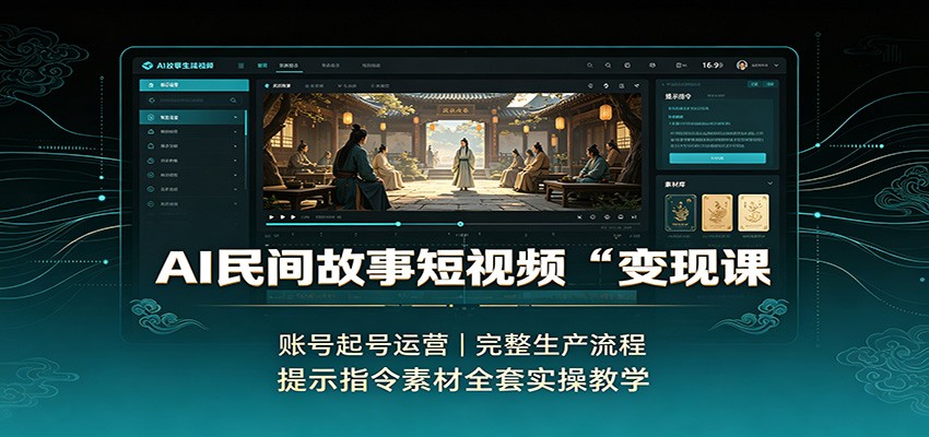 AI民间故事短视频变现课：账号起号运营，完整生产流程，提示指令素材全套实操教学-鼎铸网