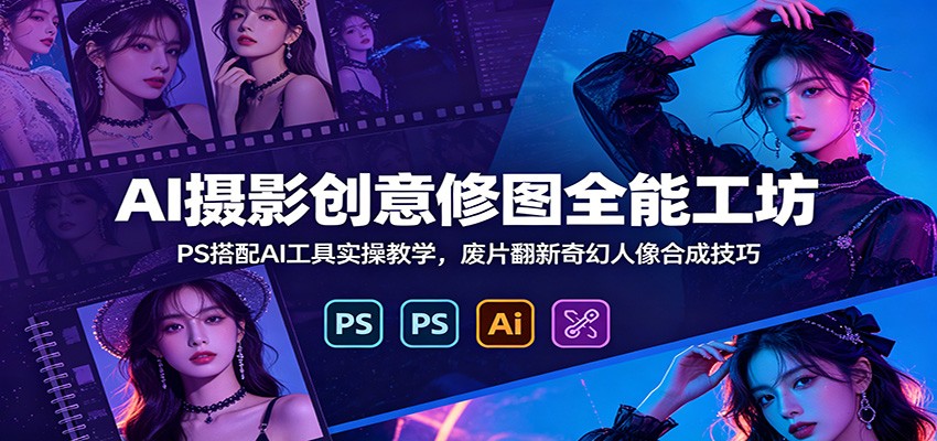 AI摄影创意修图全能工坊：PS搭配AI工具实操教学，废片翻新奇幻人像合成技巧-鼎铸网