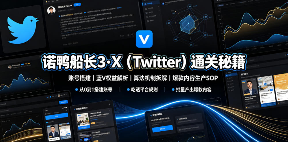 诺鸭船长3·X(Twitter)通关秘籍，涵盖账号搭建、蓝V权益解析、算法机制拆解及爆款内容生产SOP-鼎铸网