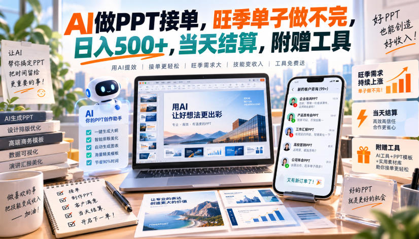 AI做PPT接单，旺季单子做不完，日入500+，当天结算，附赠工具【揭秘】-鼎铸网