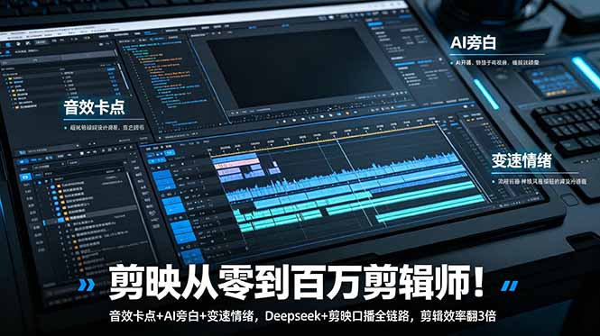 剪映从零到百万剪辑师!音效卡点+AI旁白+变速情绪,Deepseek+剪映口播全链路,剪辑效率翻3倍-鼎铸网