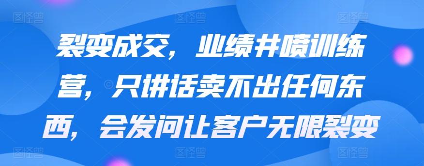 裂变成交，业绩井喷训练营，只讲话卖不出任何东西，会发问让客户无限裂变-鼎铸网