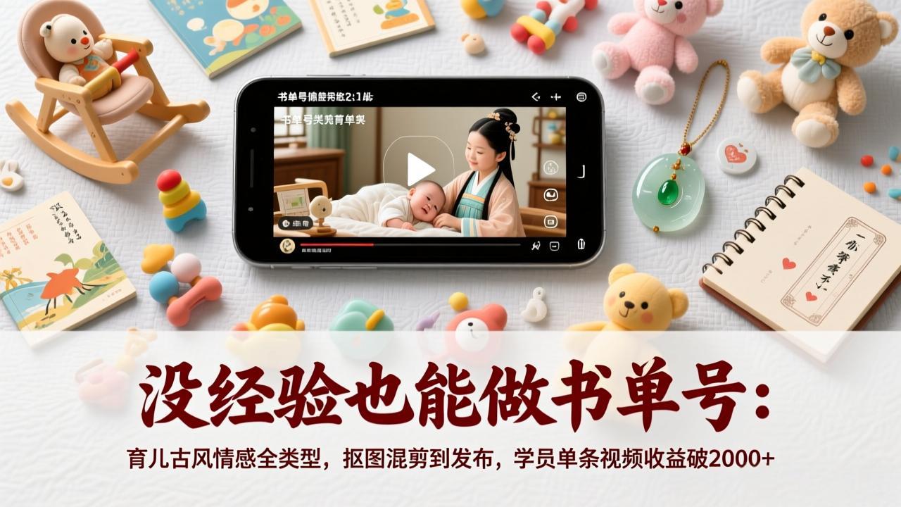 没经验也能做书单号:育儿古风情感全类型,抠图混剪到发布,学员单条视频收益破2000+-鼎铸网