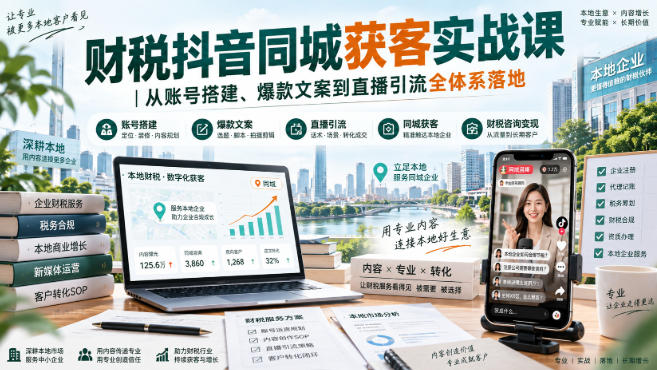 财税抖音同城获客实战课|从账号搭建、爆款文案到直播引流全体系落地-鼎铸网