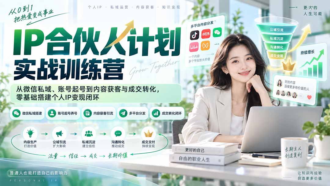 IP合伙人计划实战训练营-更新:从微信私域、账号起号到内容获客与成交转化,零基础搭建个人IP变现闭环-鼎铸网