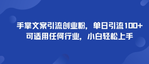 手掌文案引流创业粉,单日引流100+,可适用任何行业,小白轻松上手-鼎铸网